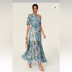 Badgley Mischka floral one shoulder gown